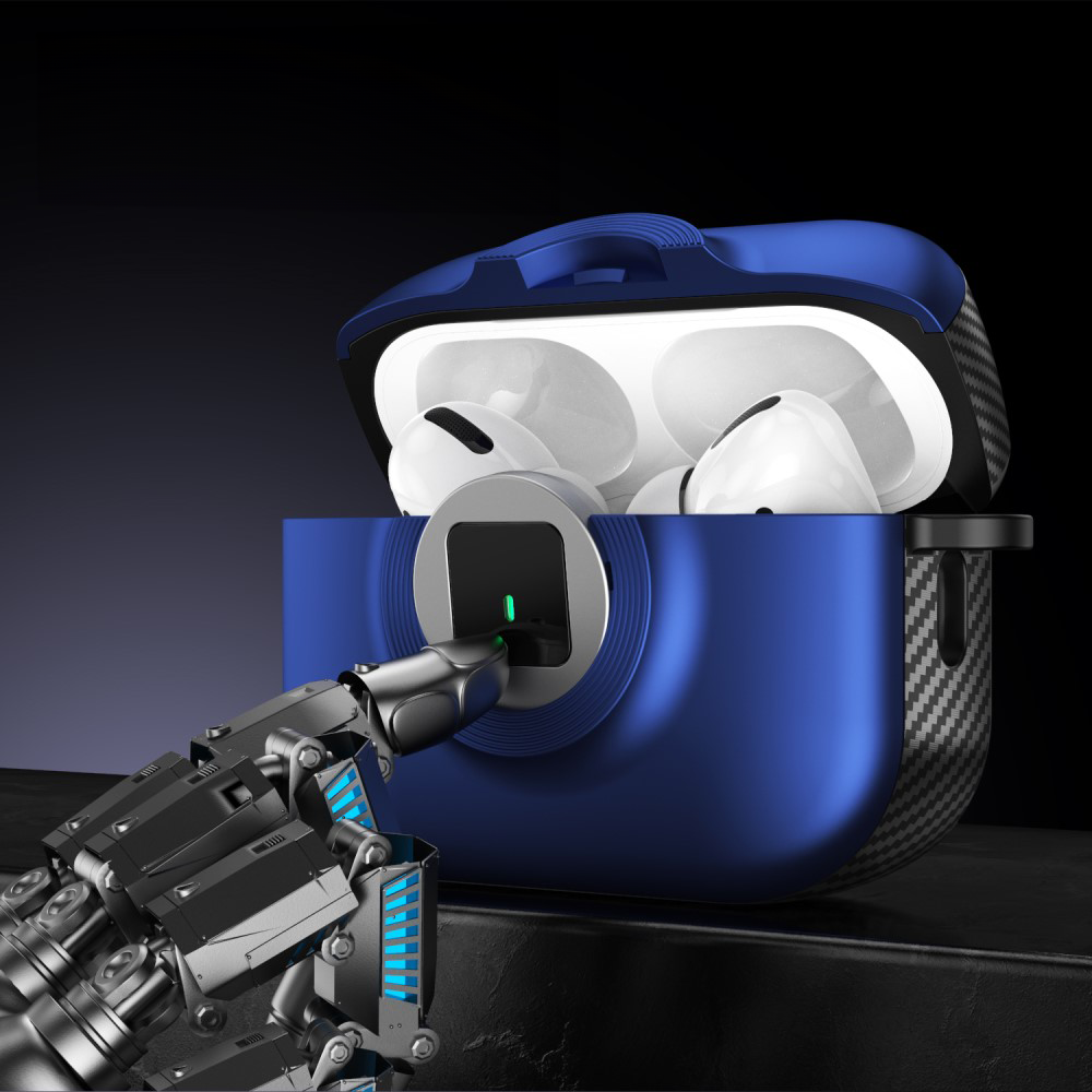 AirPods 4 Hybrid Hardcase Schutzhülle mit Verschluss   Karabinerhaken - Blau