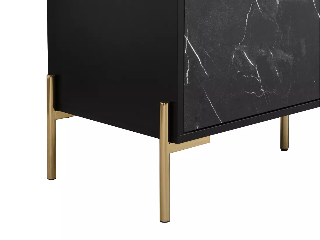 Meuble TV avec 2 portes et 2 niches en MDF et métal - Effet marbre noir et Doré - CIEMILA de Pascal Morabito