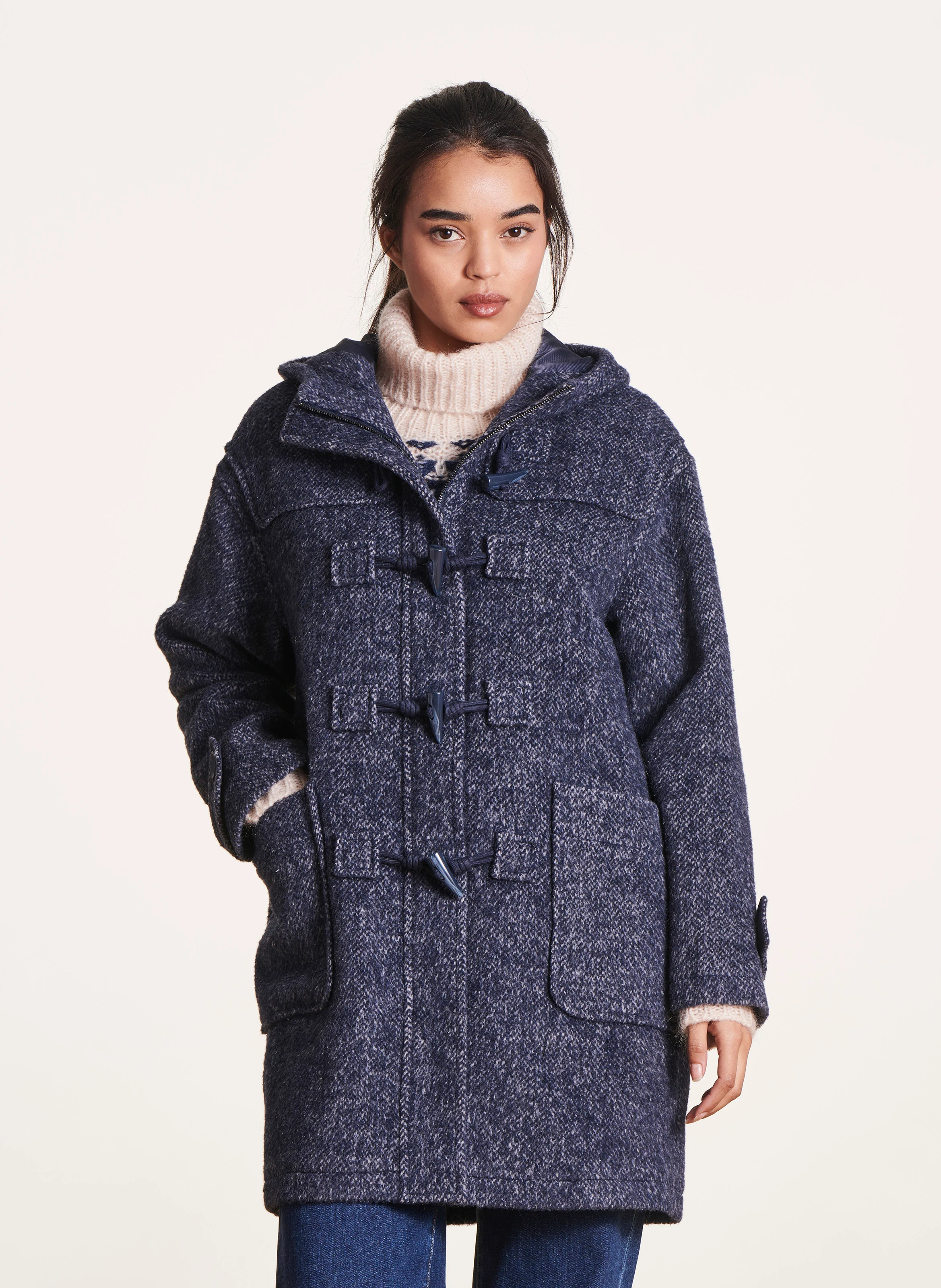 Manteau ample en laine recyclée mélangée | Bleu