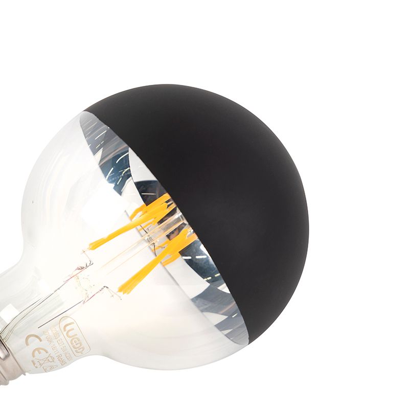 Set van 5 E27 dimbare LED filamentlamp kopspiegel G95 zwart 550lm 2700K