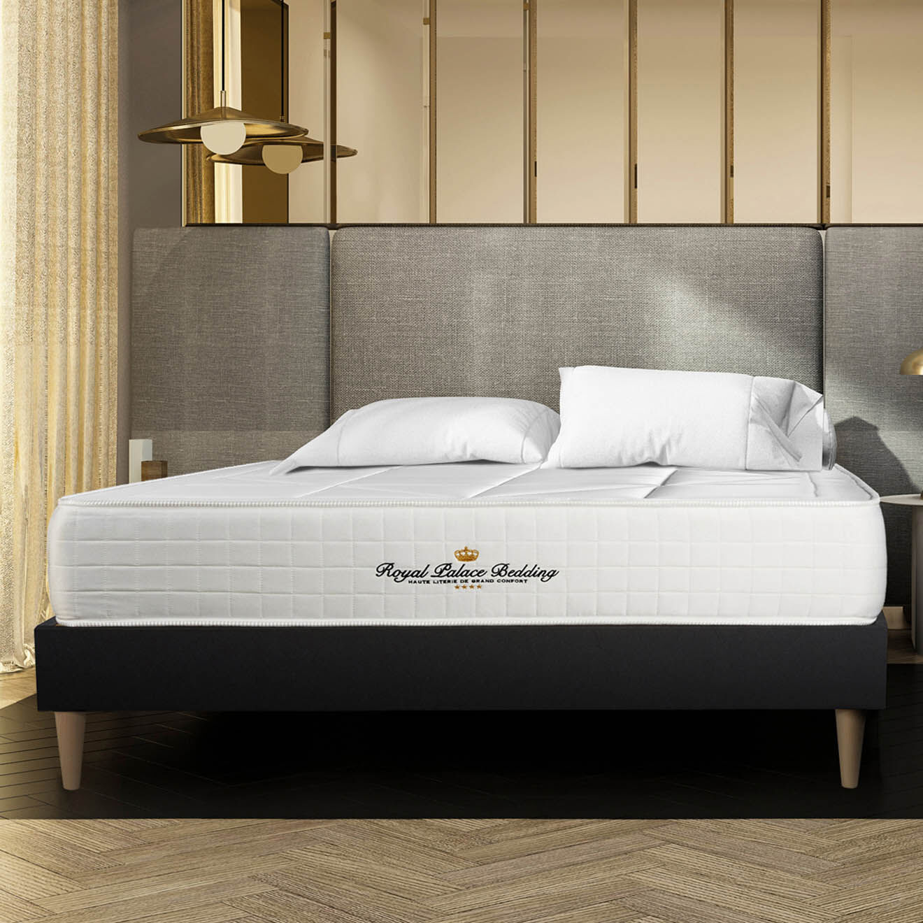 Royal Palace Bedding Ensemble matelas ressorts ensachés & mémoire de forme + sommier Windsor noir - 140x200 cm