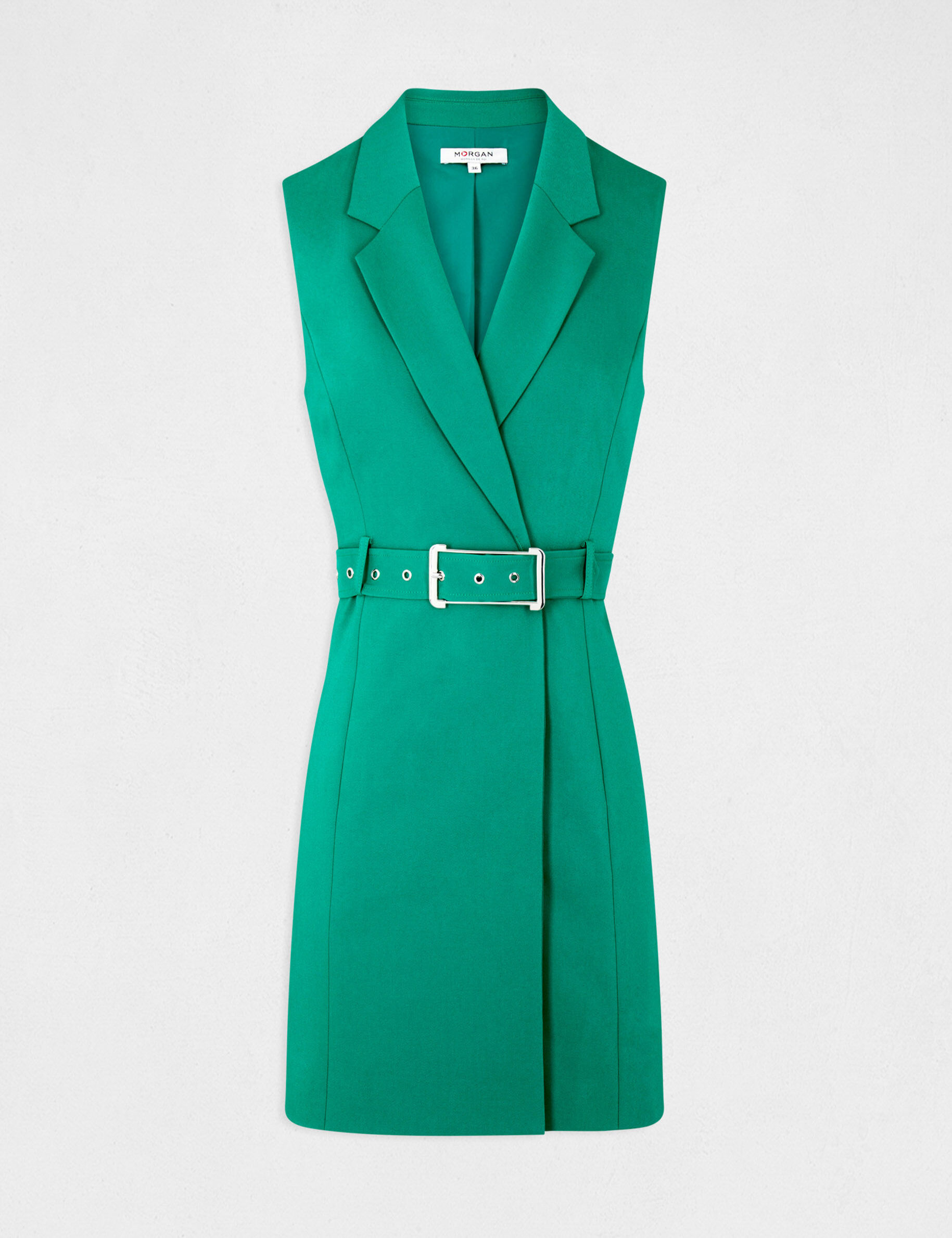 Robe portefeuille ceinturée sans manches vert femme - vert
