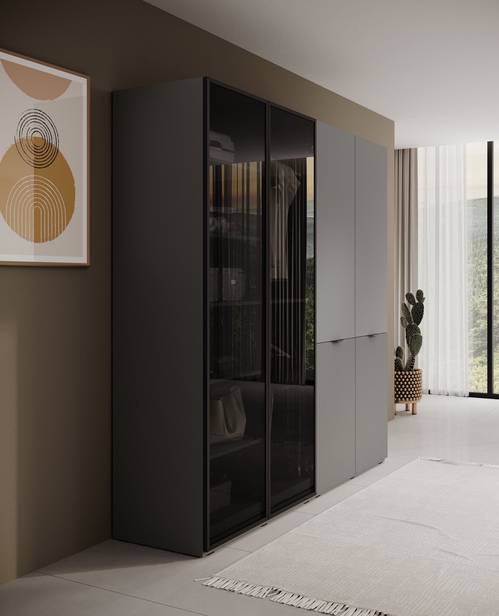 Shelton - Kledingkast 4-deurs van glas - Grijs - 202x51x200 cm