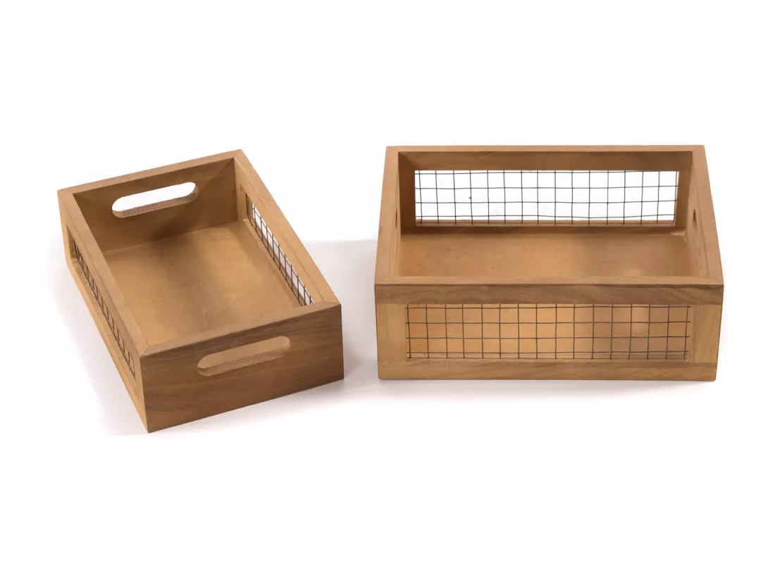 SET DE CAISSES EN BOIS Comme 2-pièces. Bois massif, différentes tailles couleurs naturelles-noir