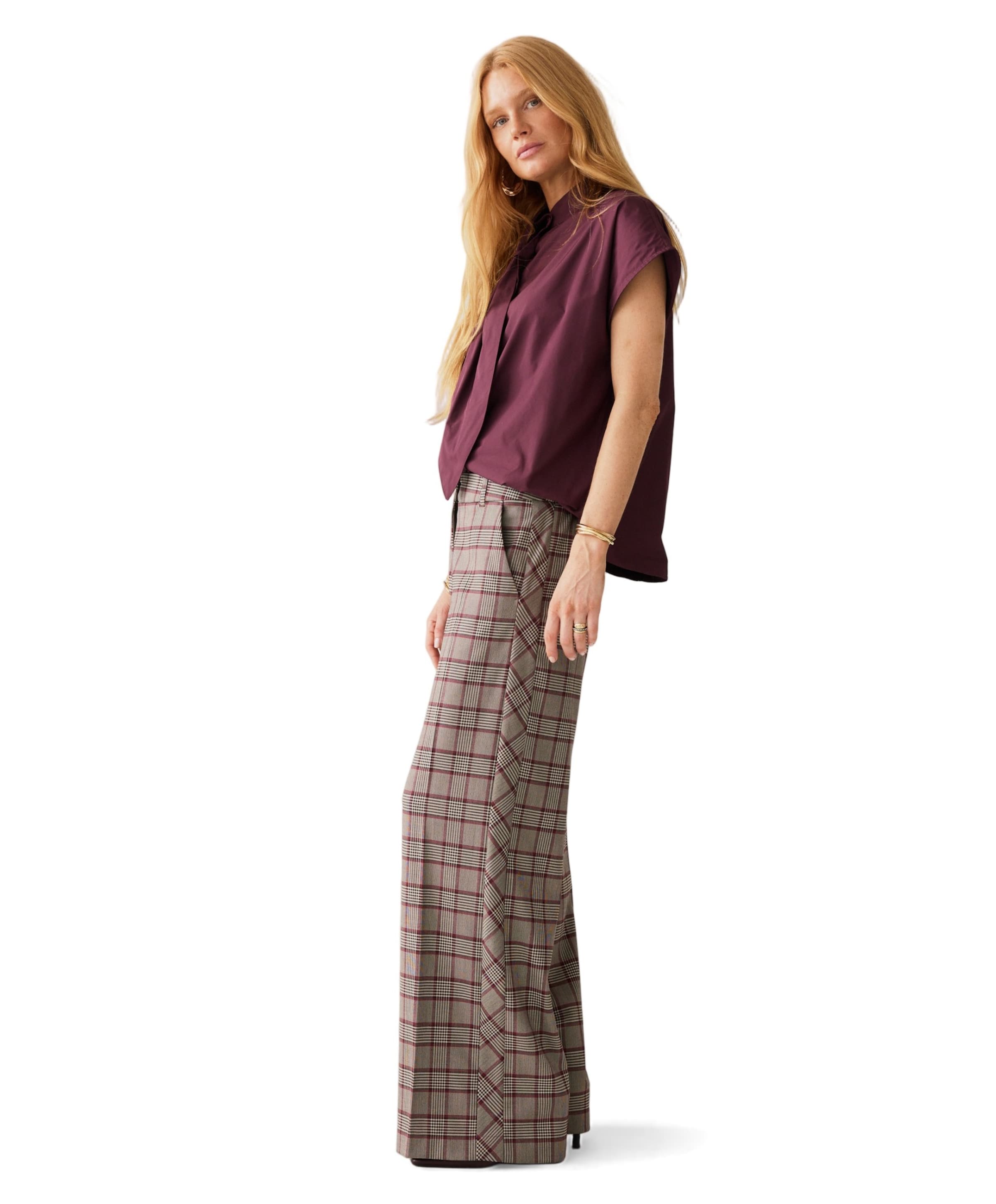Summum Woman Check burgundy dames broek grijs