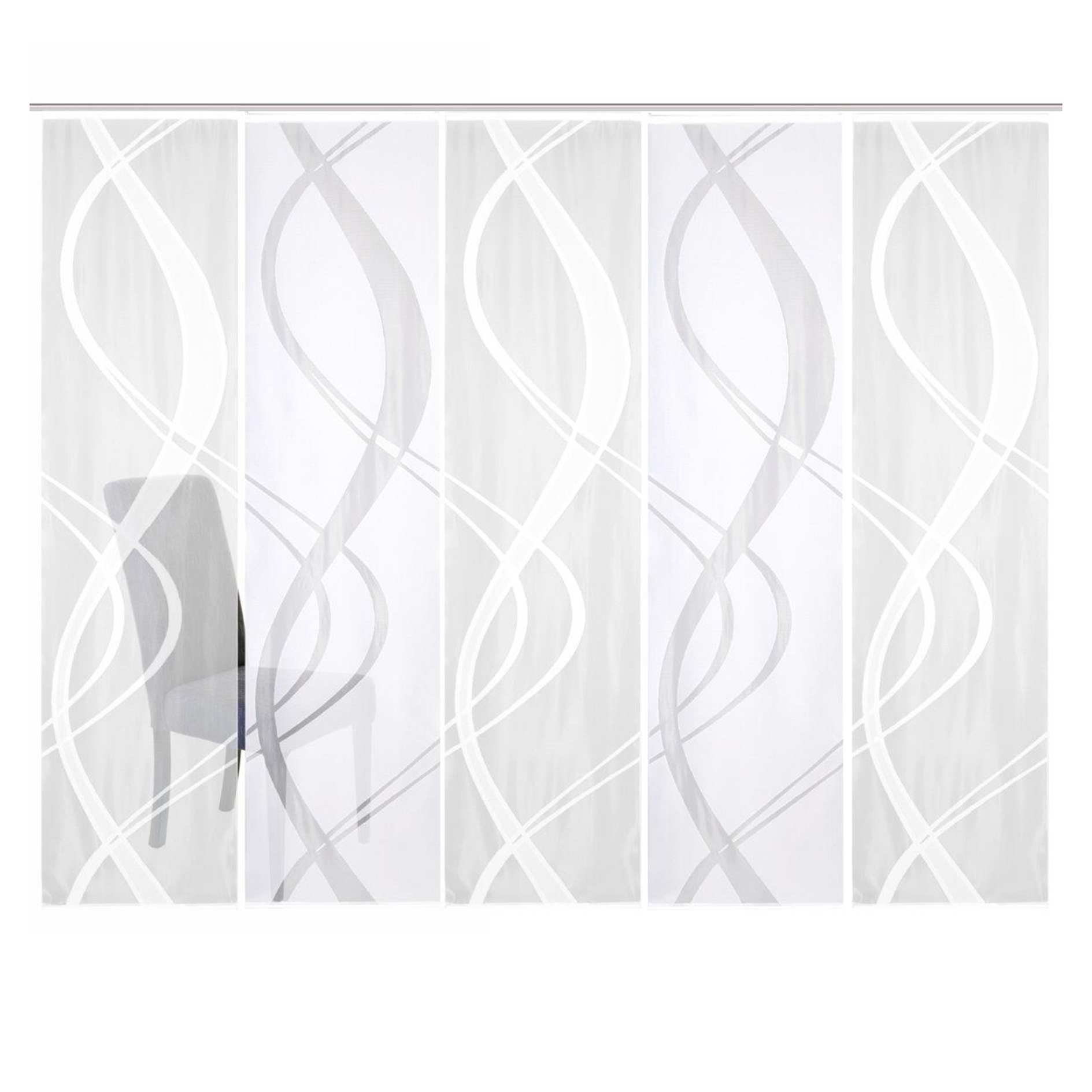 5-teiliges Schiebevorhang-Set TIBASO - transparent-weiß - je 57x245 cm