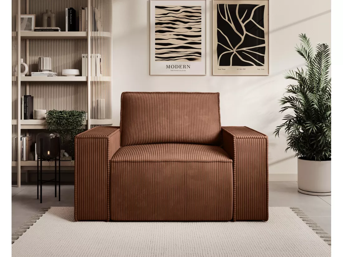 Fauteuil en velours côtelé terracotta foncé AMELIA