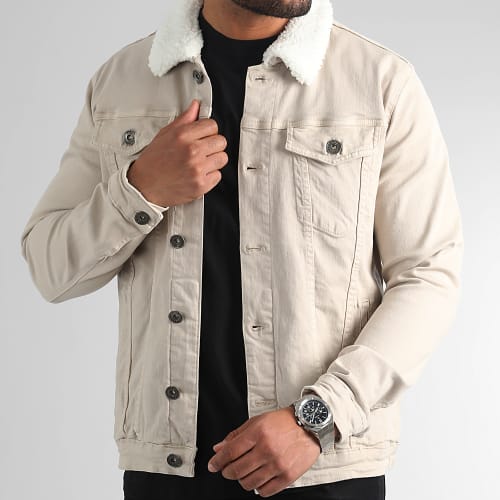 Veste Jean Col Fourrure 1888 Denim Beige