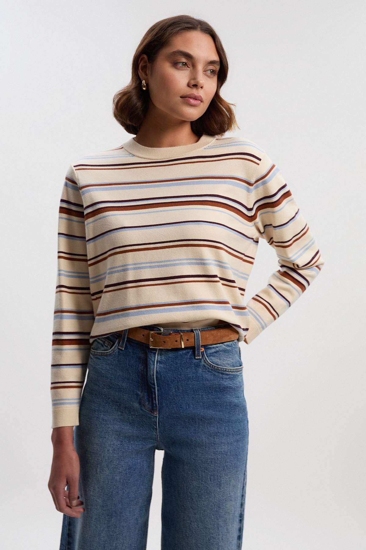 KarenMillen Haut en Maille à Col Rond Rayé Mélange Viscose