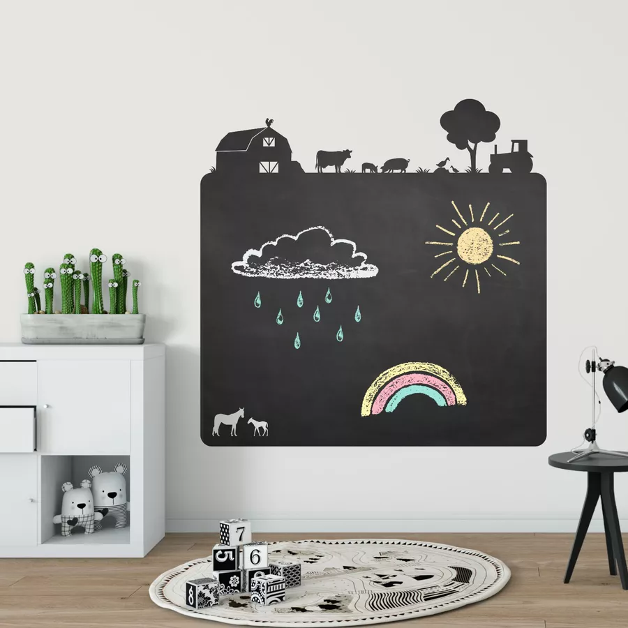 Nikima Wandtattoo 014 Bauernhof - selbstklebende Tafelfolie Kreidefolie inkl. 3 Stück Kreide schwarz
