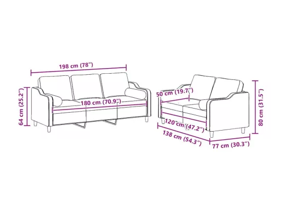 Ensemble de canapés 2 pcs avec coussins jaune clair tissu