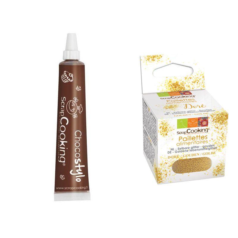 Stylo chocolat + paillettes dorées Scrapcooking