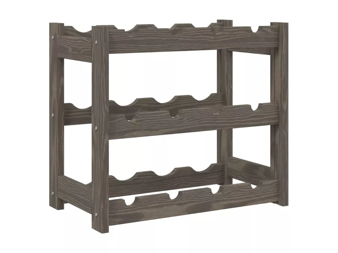 Casier à bouteilles pour 12 bouteilles gris bois pin solide