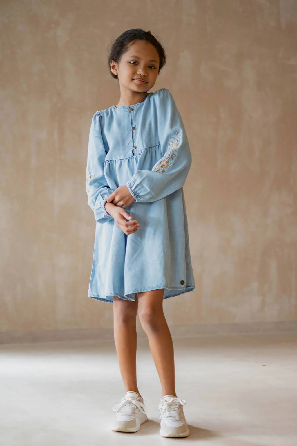 Like Flo denim A-lijn jurk lichtblauw