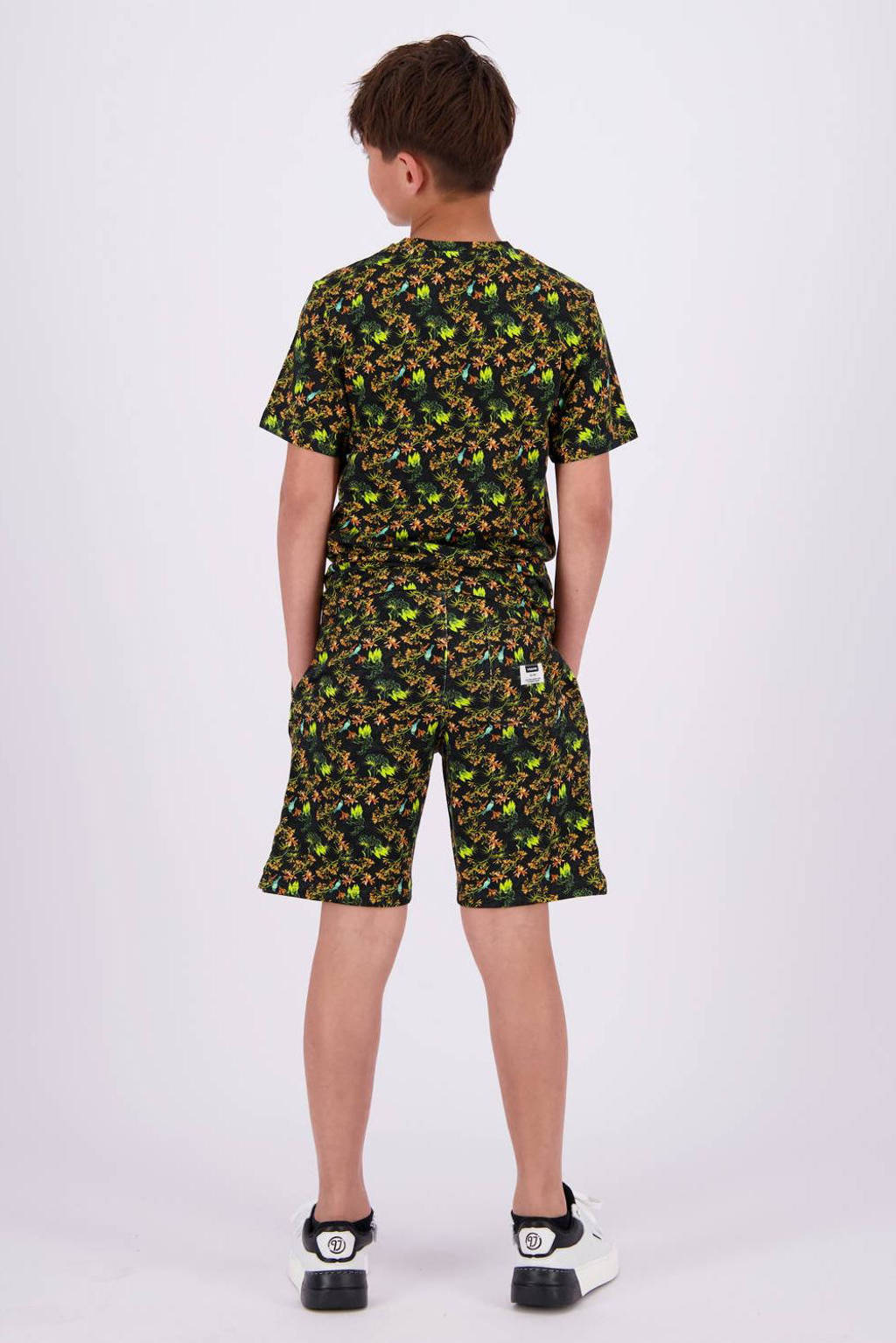 Vingino T-shirt Jerro met all over print zwart/neon geel/oranje