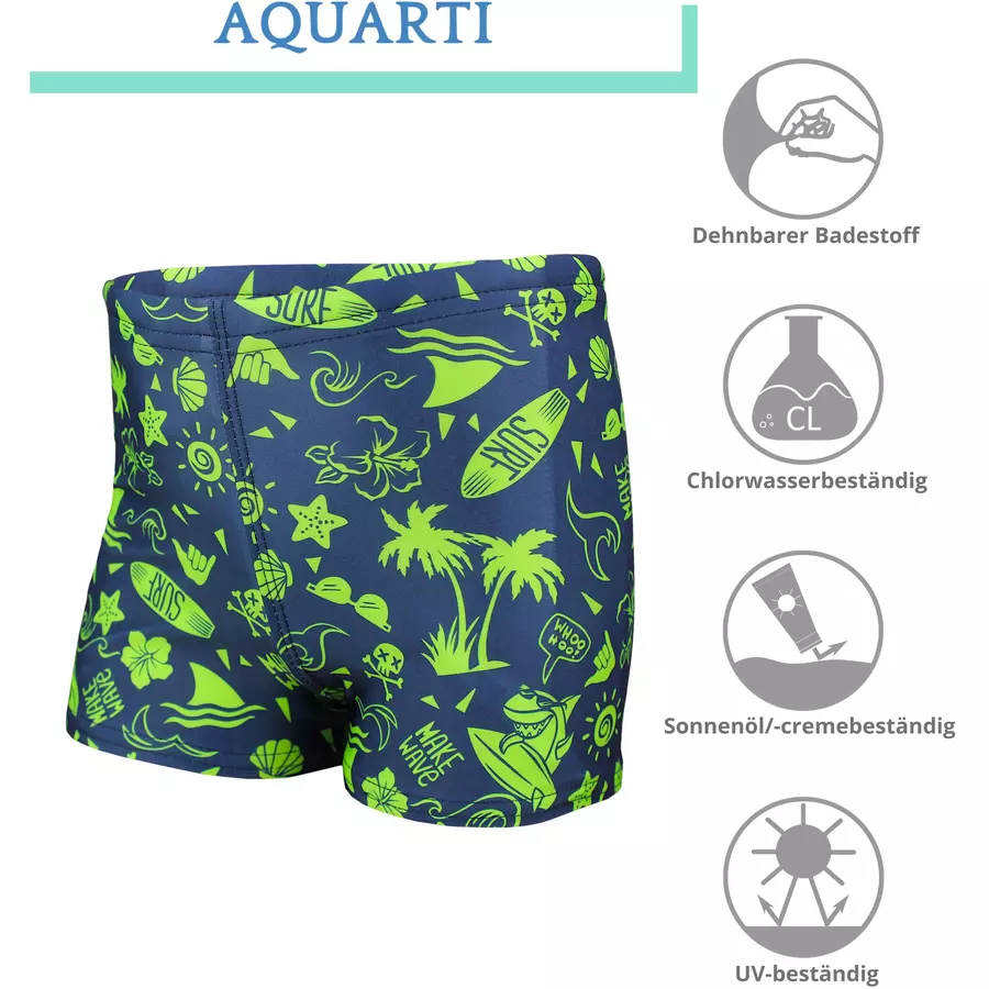 Aquarti Jungen Badehose Gestreift mit Motiven dunkelgrün