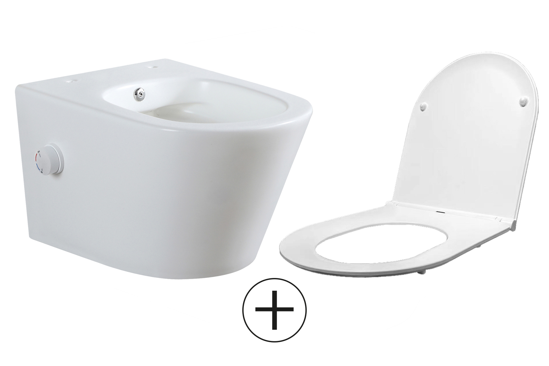 Mueller Afesta randloos toiletpot met bidetsproeier warm/koud en platte softclose zitting wit mat
