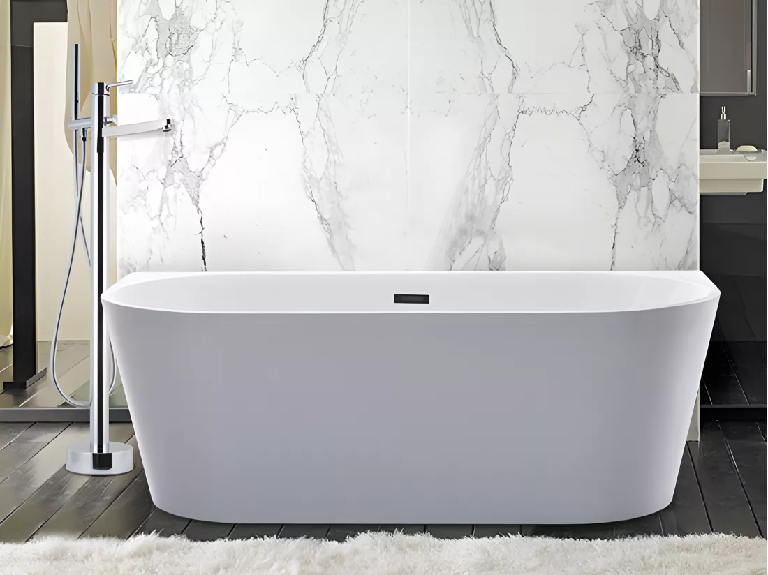 Ensemble baignoire semi îlot blanche 245L + robinet mitigeur sur pied DIVINA