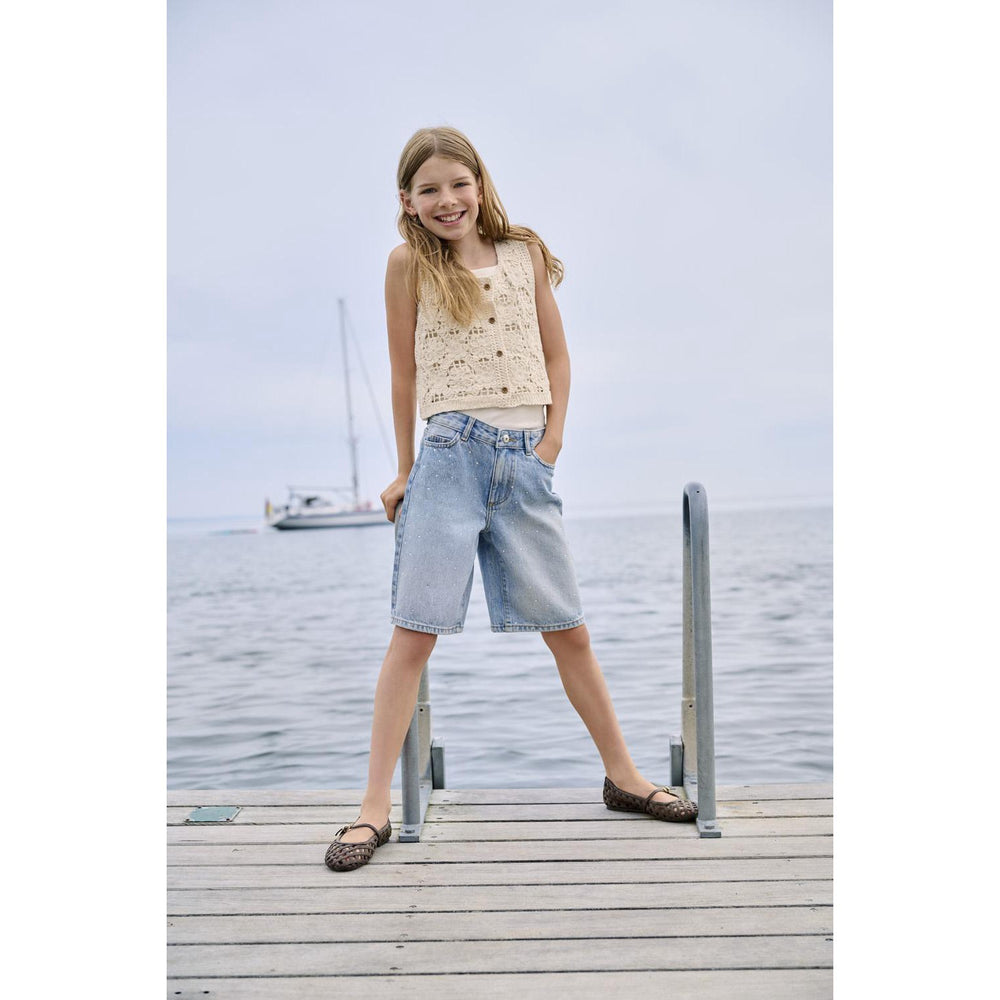 Køb kids ONLY Medium Blue Denim Rhinestones Kogsonny Hw Wide Rhinst Dnm Shorts Azg