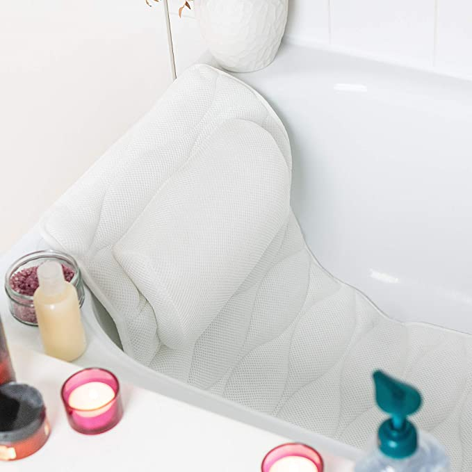 (125x40cm) Badewannen Matratze Ganzkörper Matte AirMesh-Technologie Wannen Liege mit Saugnäpfen - Weiss