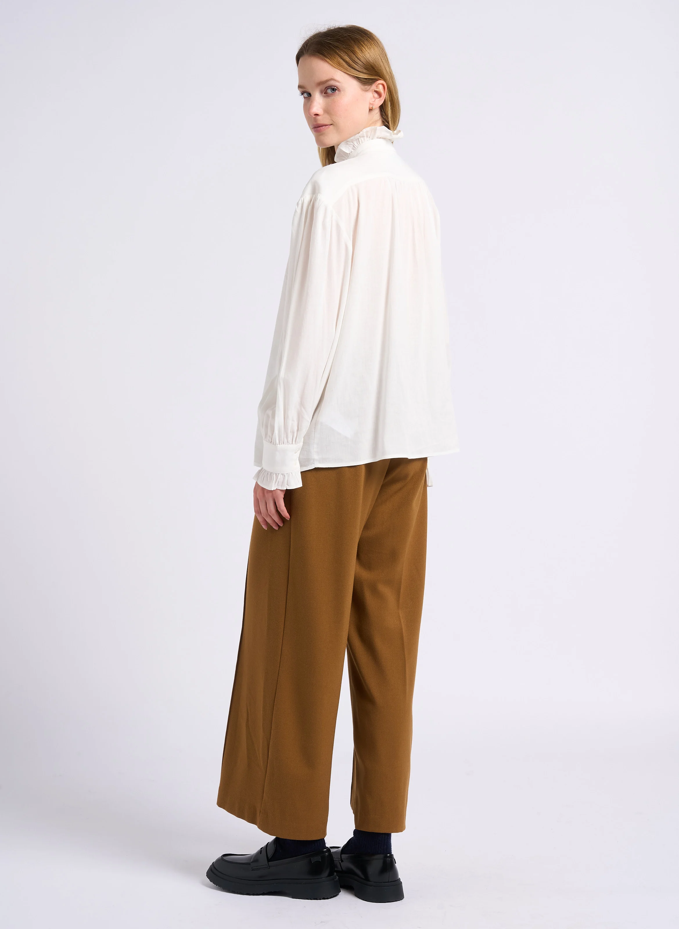 JERRY - Pantalon large taille haute | Marron