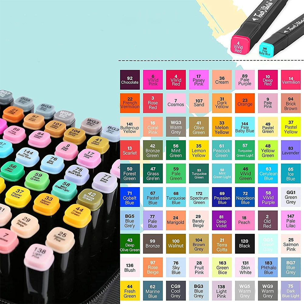 (80er Set) Wasserfeste Acryl Filzstifte Touch Sweet Permanent Marker Doppelspitz Mal Stifte   Tragetasche
