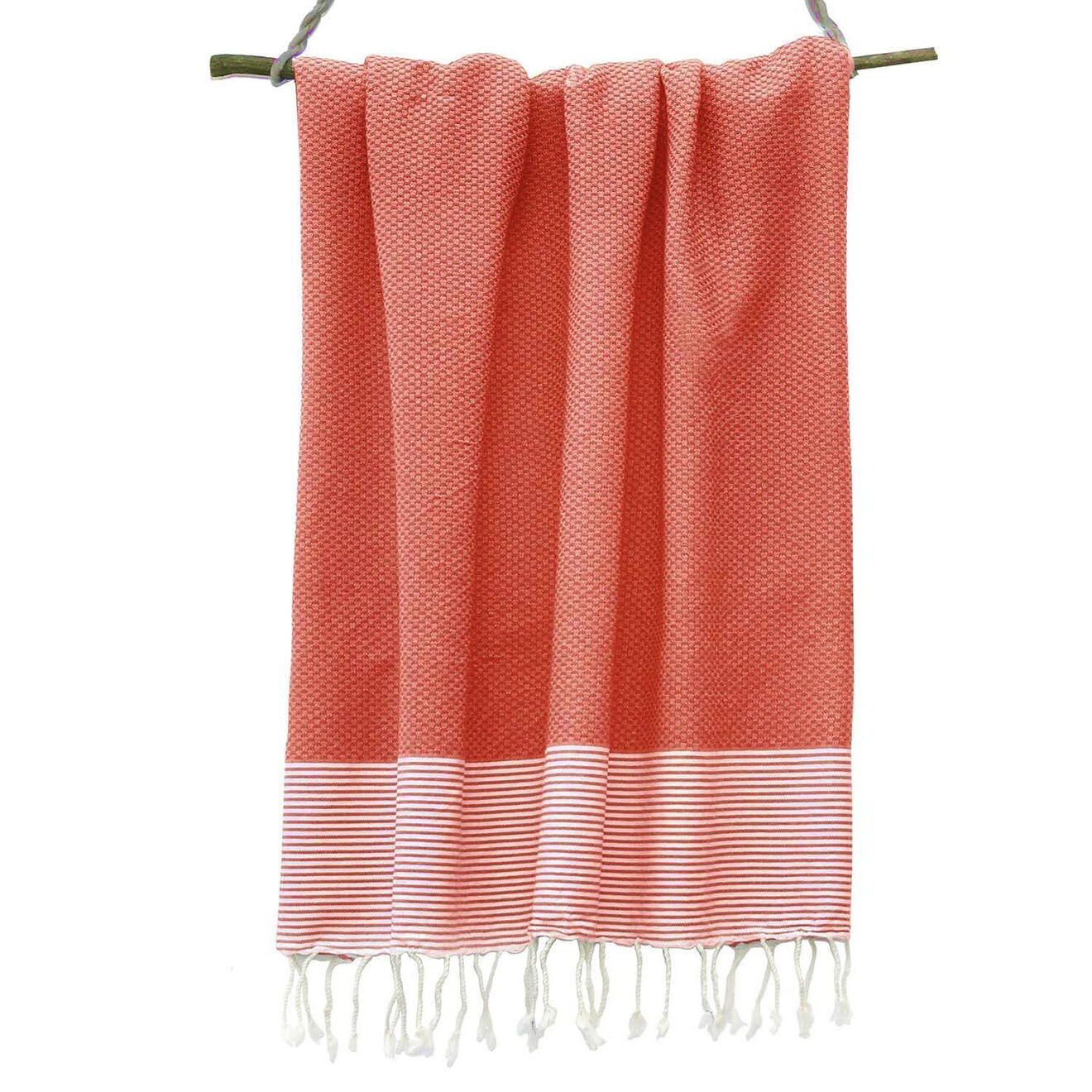 Febronie Fouta Nid d'Abeille Ibiza orange corail/blanc - 100x200 cm