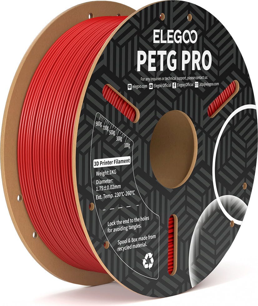 Elegoo  PETG Pro Red, 1,75 mm / 1000 g    PETG Filament mit hervorragender Dimensionsstabilität in Red