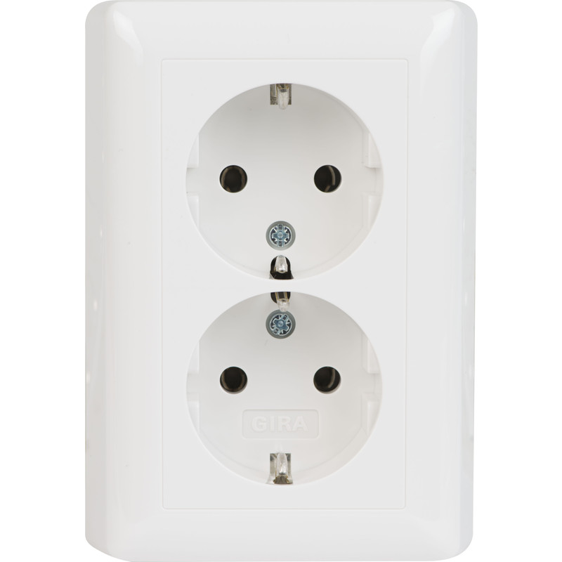 Gira System 55 wandcontactdoos dubbel RA inbouw Glanzend wit