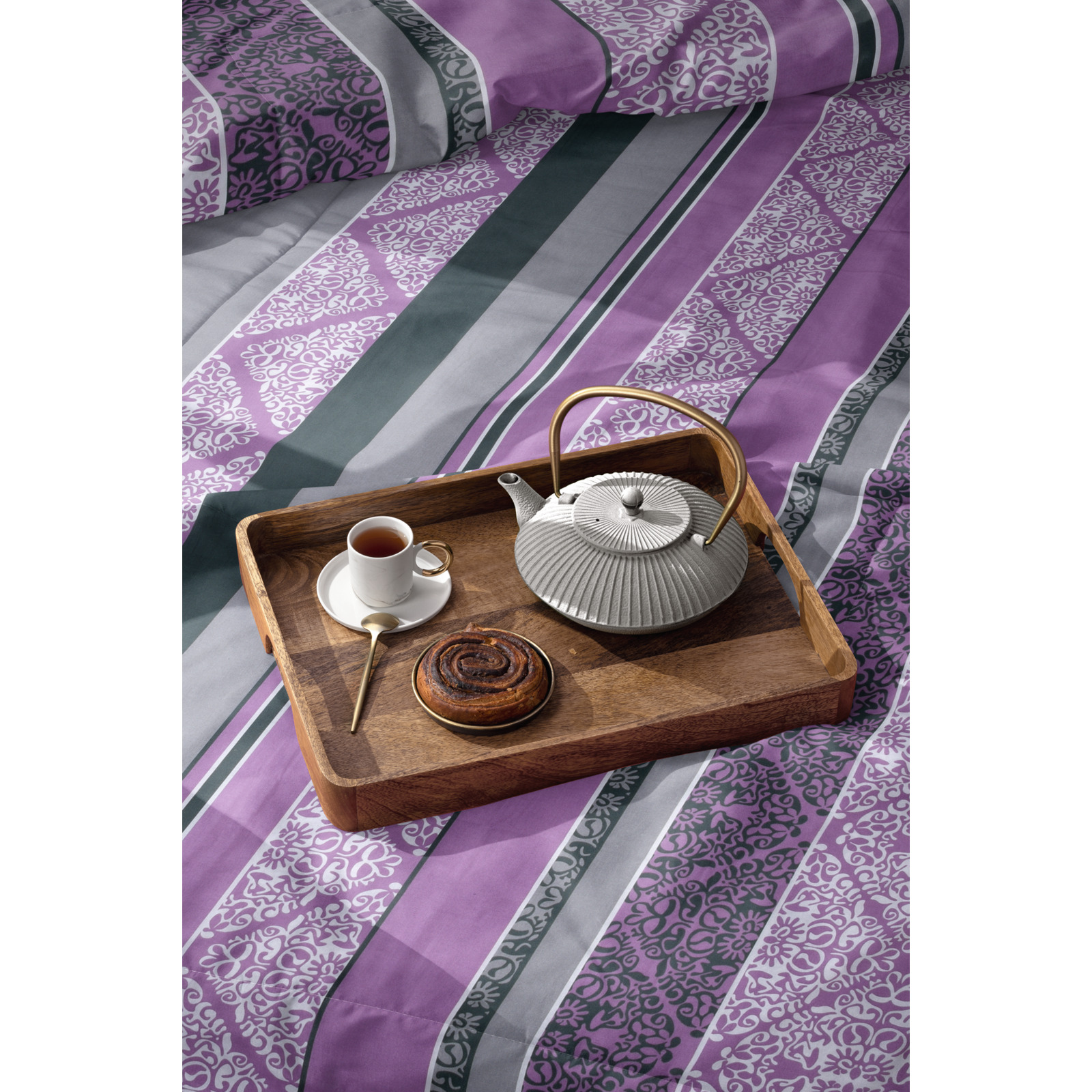 Bettwäsche violett-grau 160x210 65x100 Bettanzug Nord