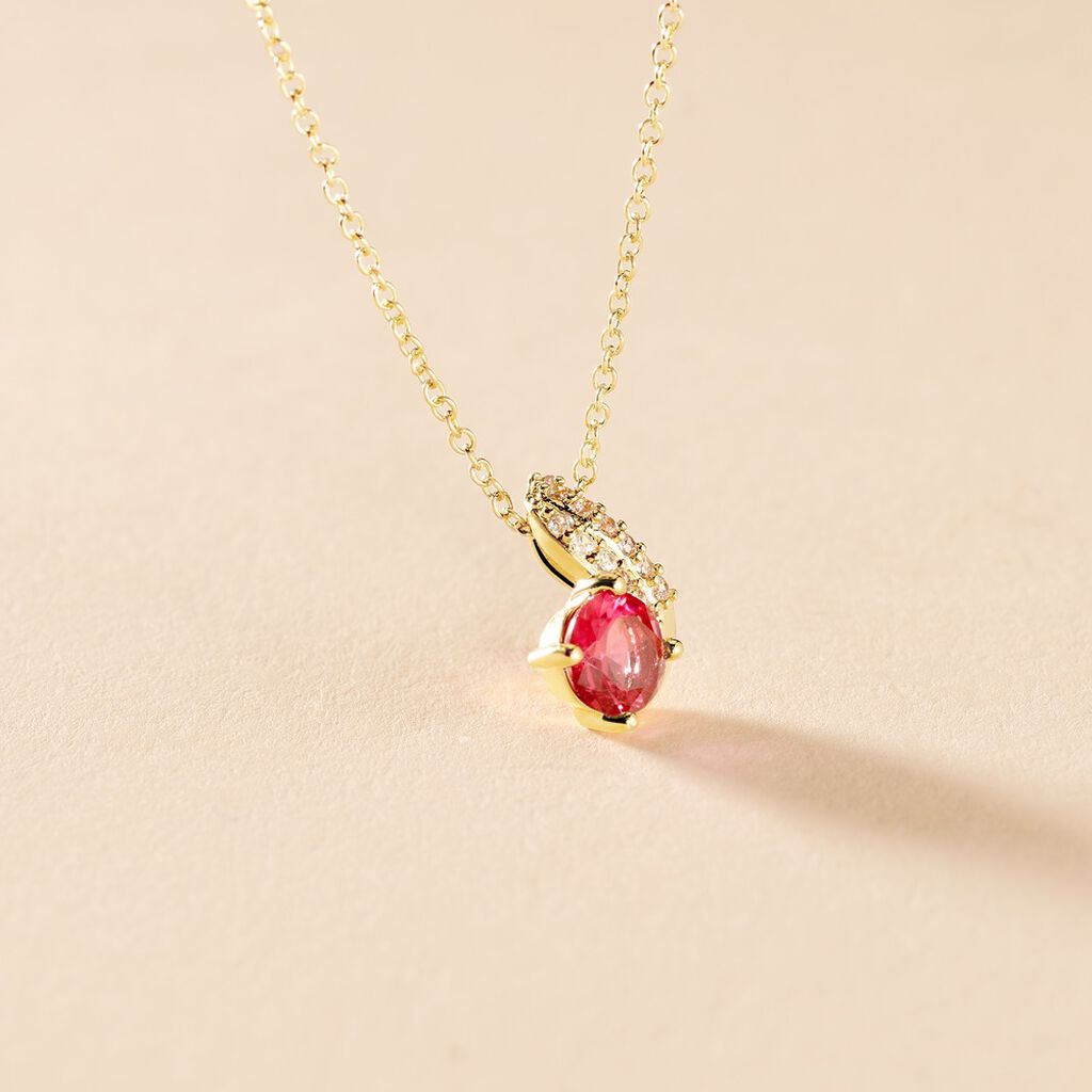 Collier Tyana Plaqué Or Jaune Pierre De Synthese Et Oxyde De Zirconium