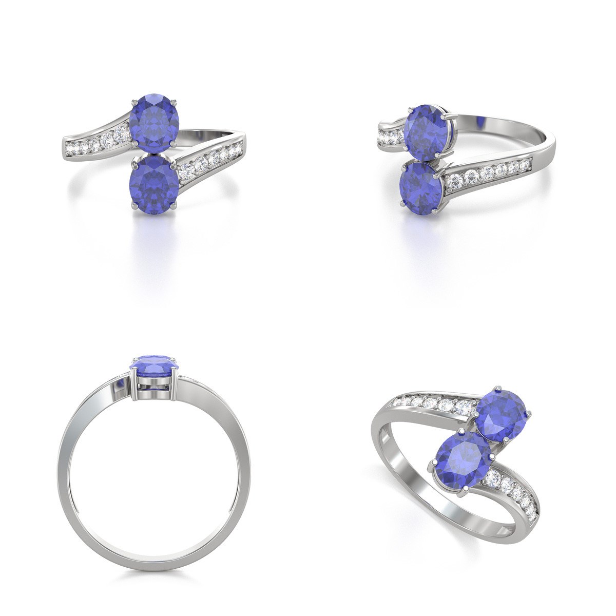 Bague Tanzanite et diamants sur Argent 925 2.546grs
