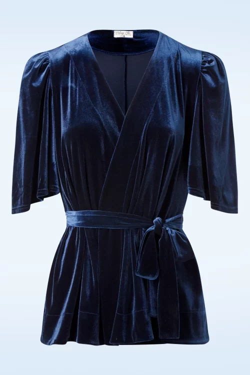 Vintage Chic for Topvintage Vicky Velvet Vest top in navyblauw