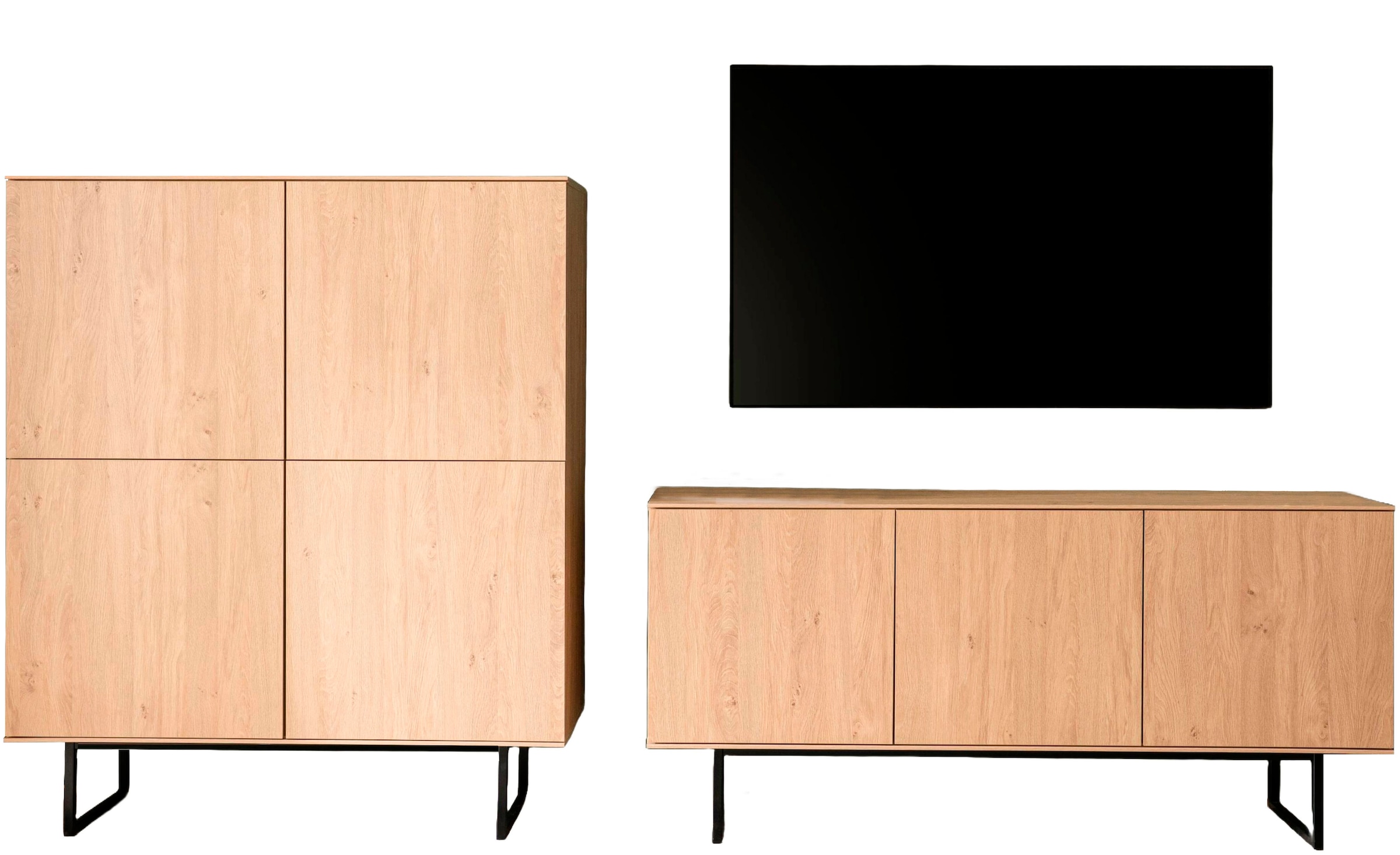 Home affaire Wohnwand »Lund, moderne Anbauwand, Wohnzimmer-Set in Stone Oak« 2 Stk. tlg.