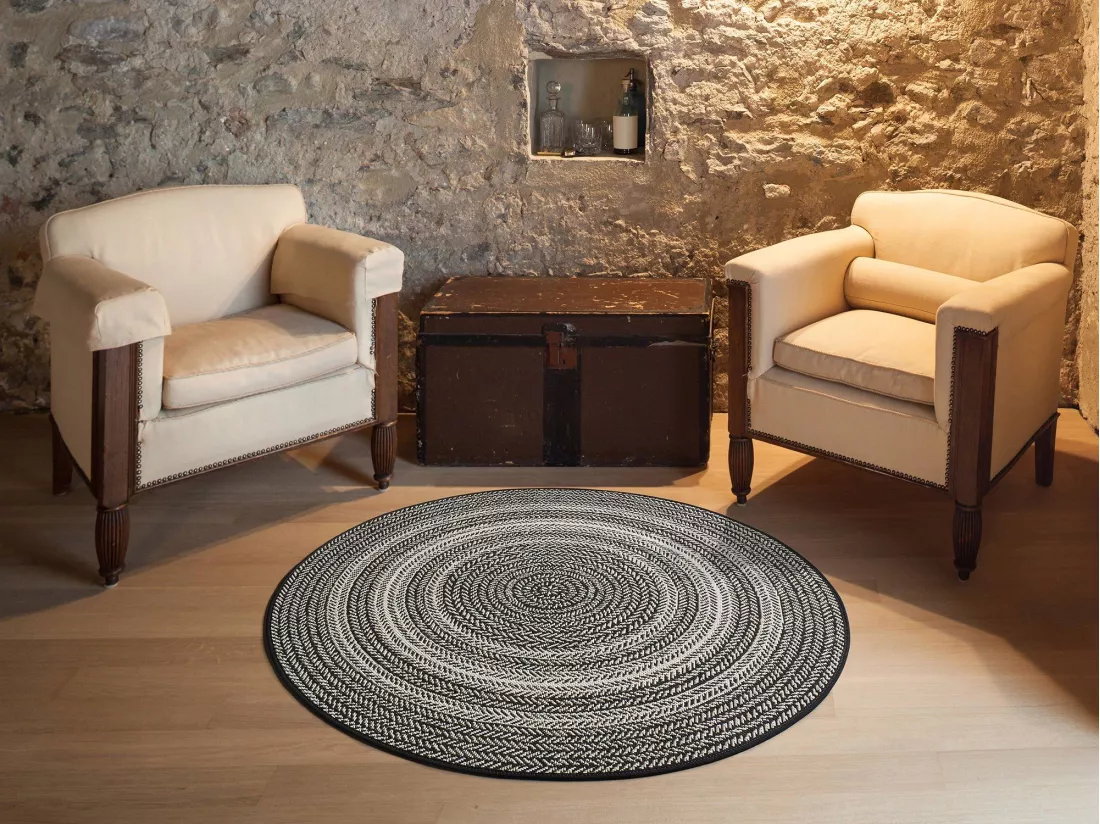 Tapis extérieur rond - intérieur-extérieur - noir - diam.120 cm - SILVANA