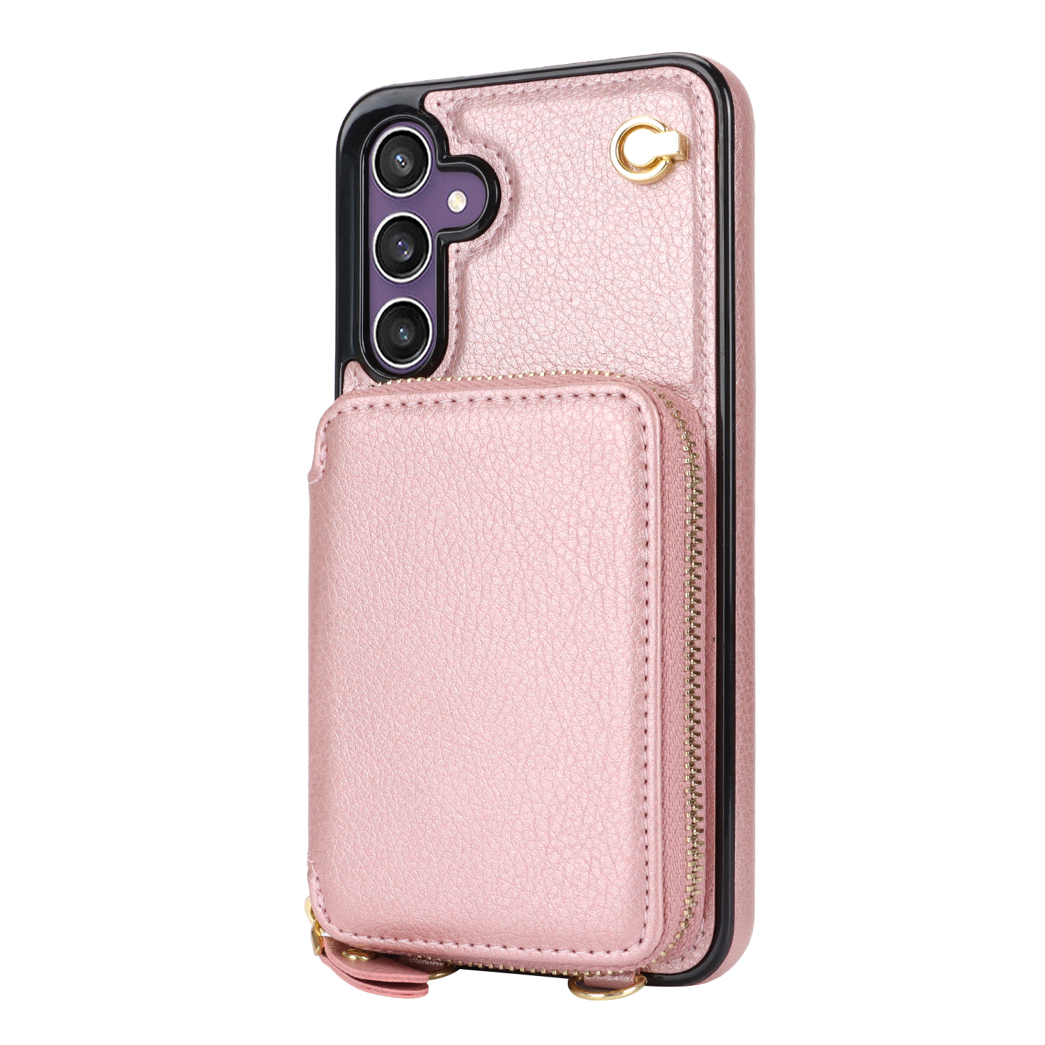 Samsung Galaxy S25 FE Necklace Leder Schutz Hülle mit Kartenfächer   Handykette (140cm) - Roségold