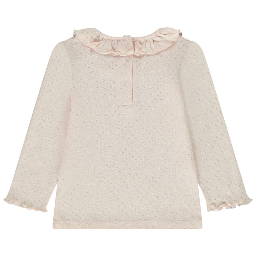 T-shirt manches longues en maille pointelle pour bébé fille - Rose