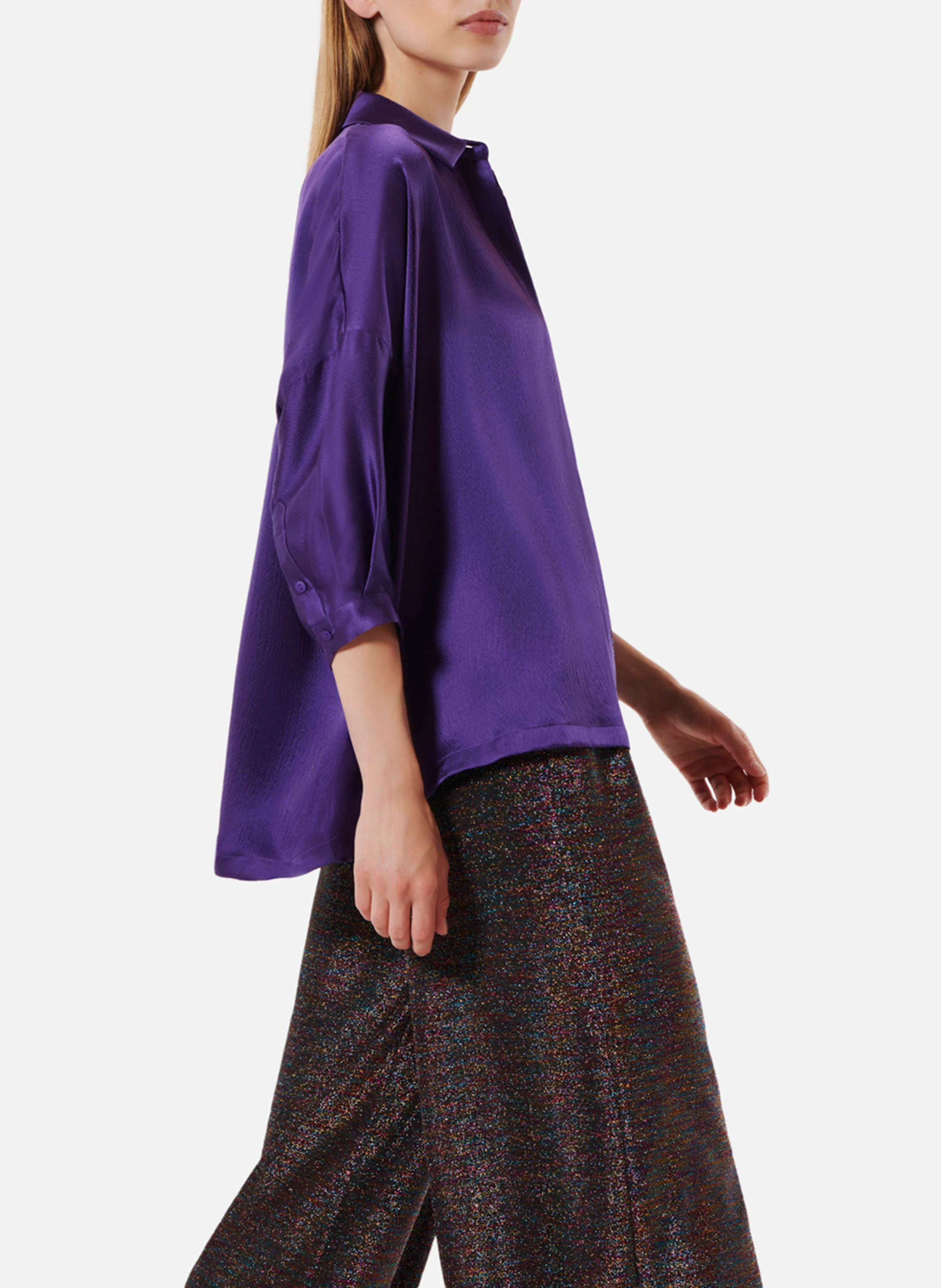 MANON - Chemise droite fluide en soie jacquard | Violet