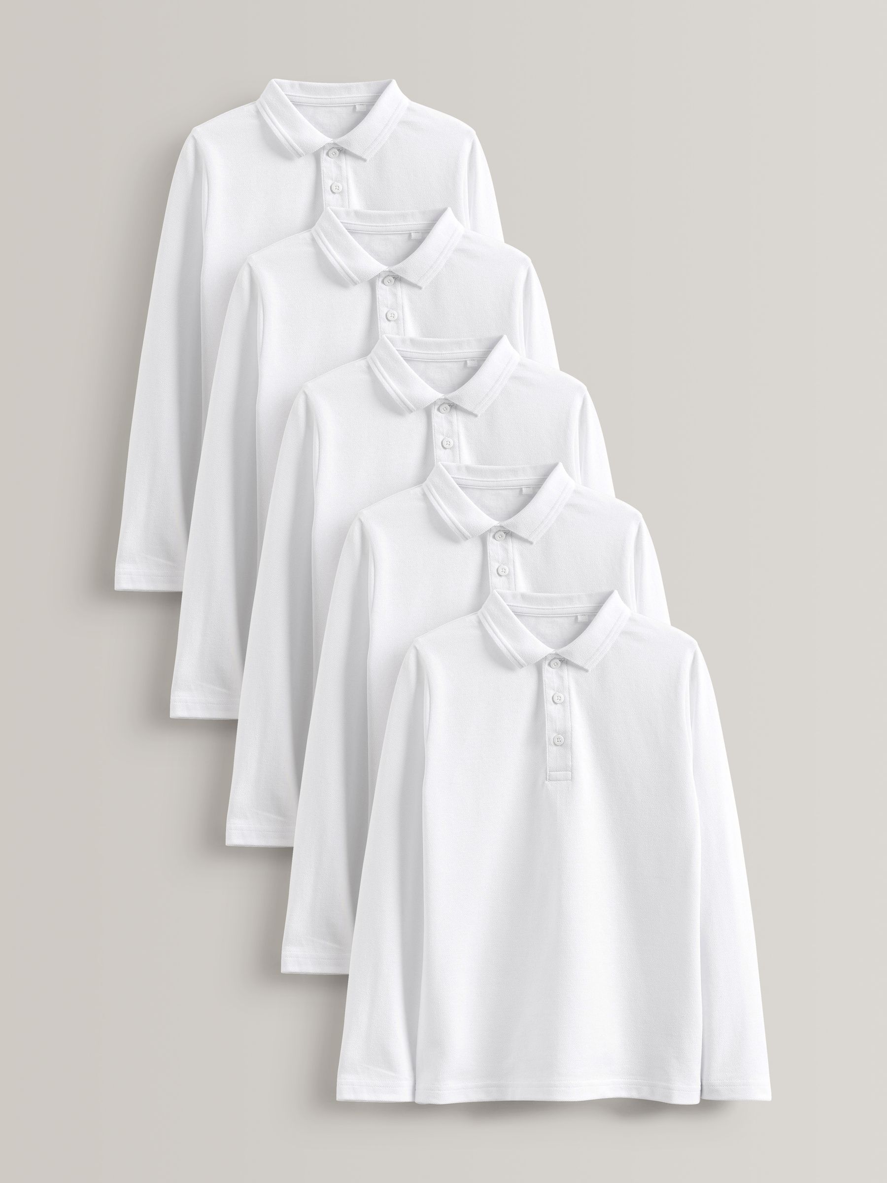 Wit - Verpakking van 5 100% katoenen schoolpoloshirts met lange mouwen (3-16 jr)
