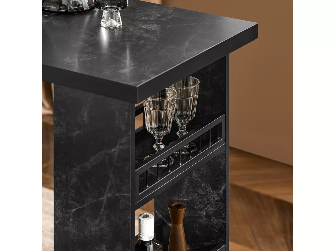 SoBuy FWT100-SCH Table de Bar avec 3 Étagères avec Surfaces de Rangement, Table pour Cuisine, Salle à Manger et Salon, Effet Marbre Cadre en Métal