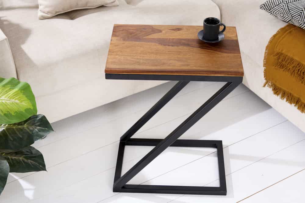 Massivholz Beistelltisch BUTLER 60cm braun Sheesham stone finish schwarz Metall
