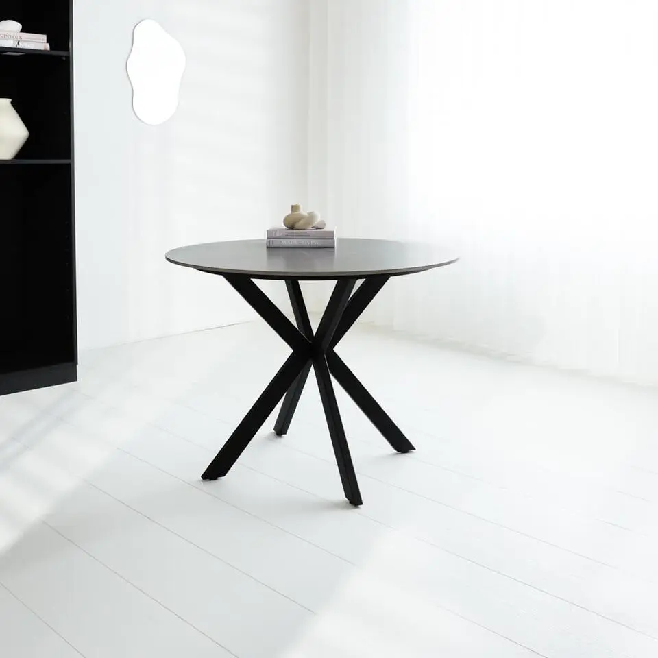 Ronde eettafel Yuna Ø130 cm marmerlook grijs - Stoneware - Grijs