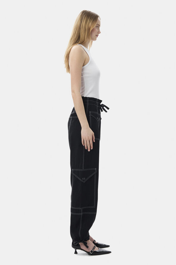 Ganni Light Slub High Waist Pocket Pants Black