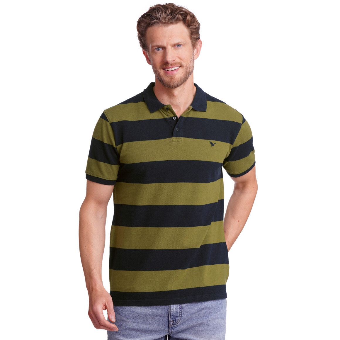 Jonas Nielsen Herren Poloshirt mit Streifen helloliv / dunkelblau