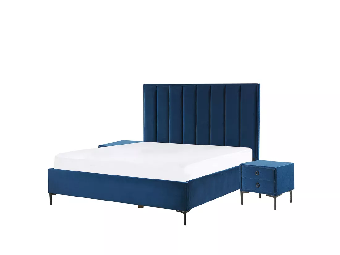 Ensemble de chambre Velours SEZANNE 140 x 200 cm Bleu marine