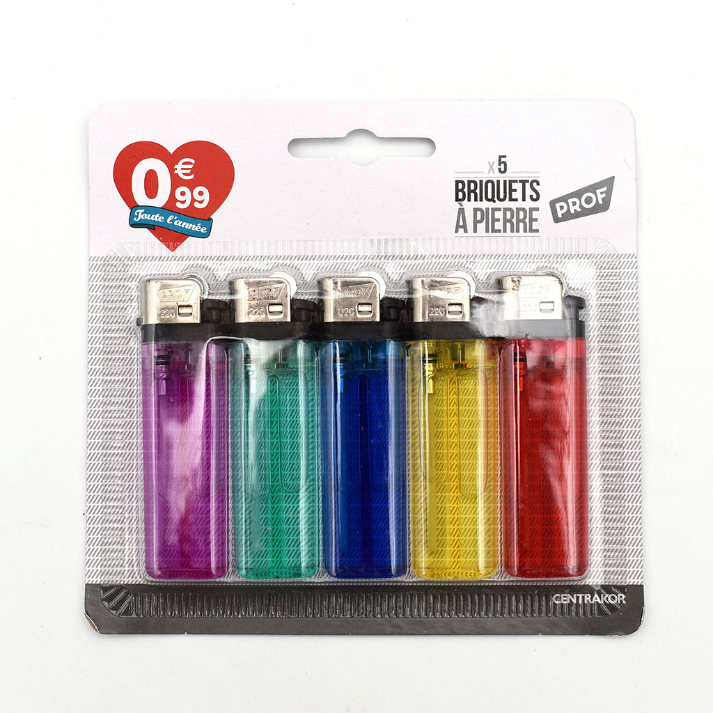 Lot de 5 briquets à pierre multicolore