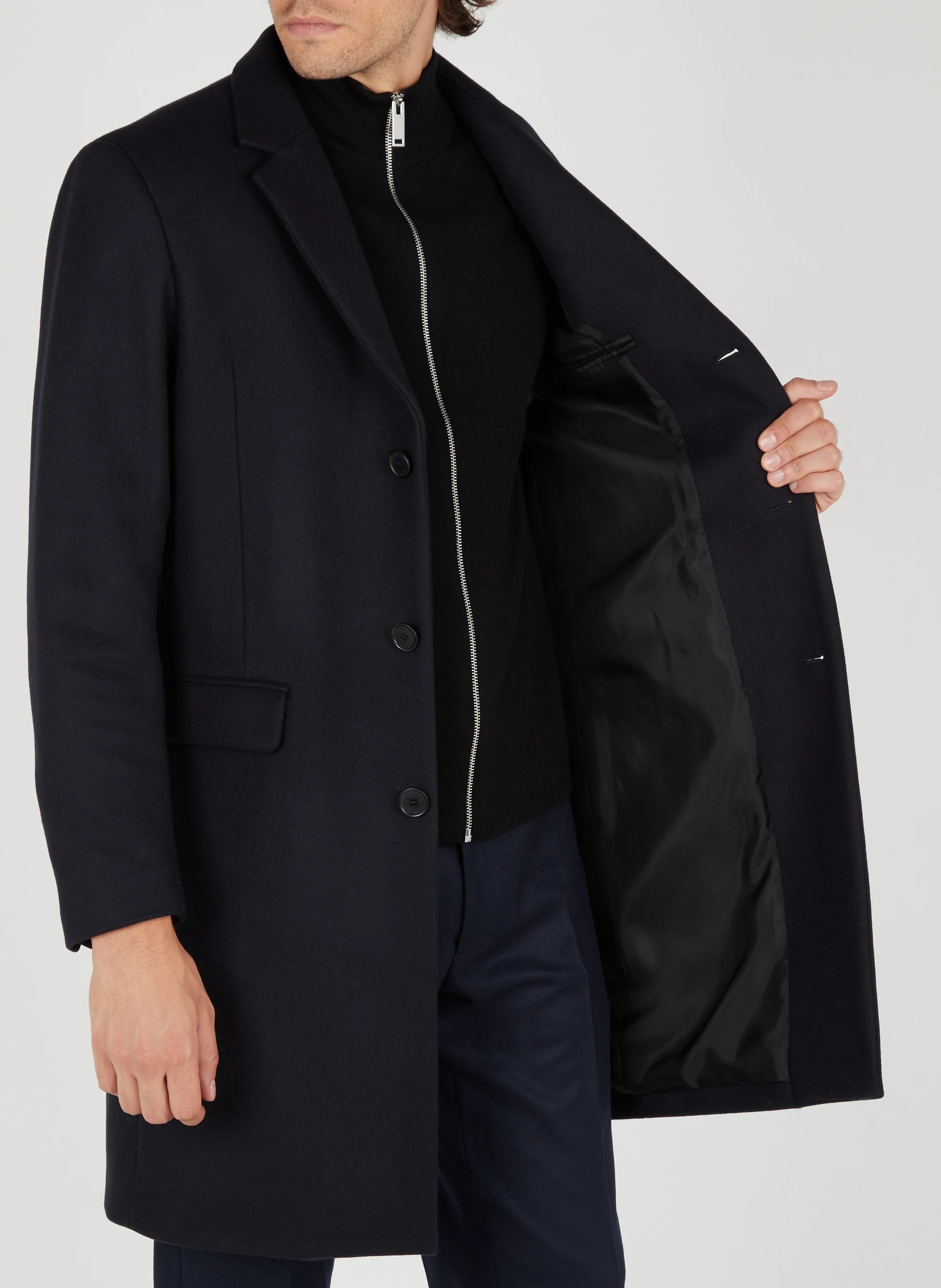 Manteau col tailleur regular-fit en laine mélangée | Bleu