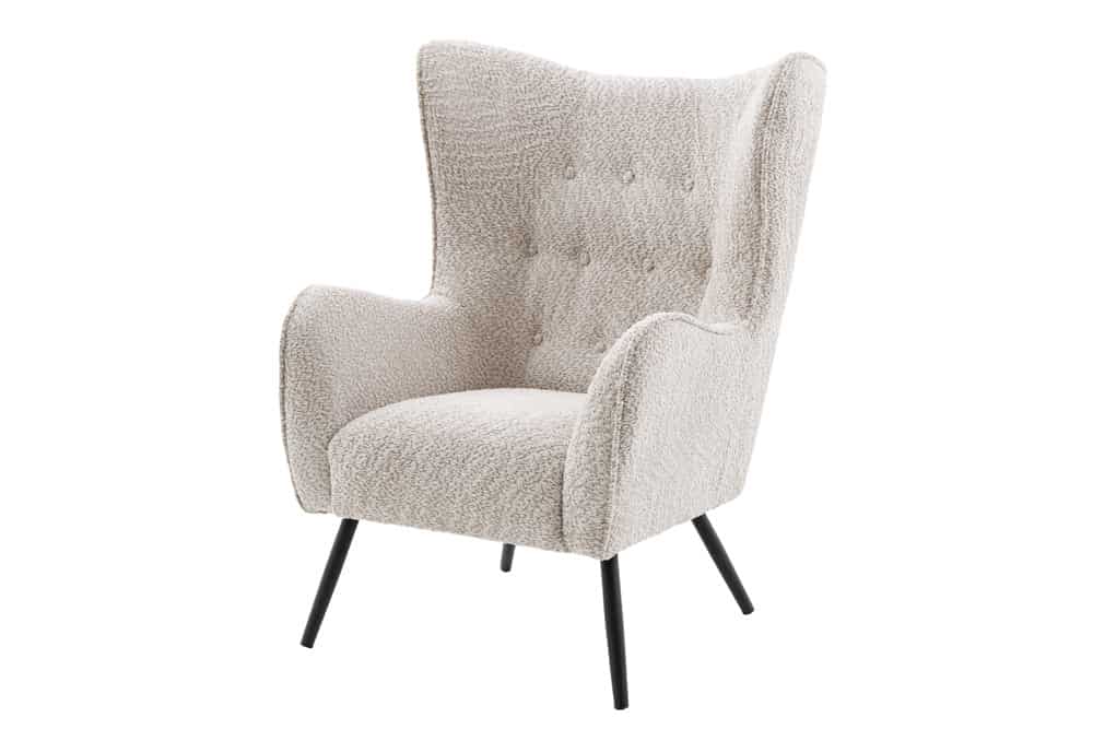Design XL Sessel AMSTERDAM greige Bouclé schwarze Metallbeine Retro Stil