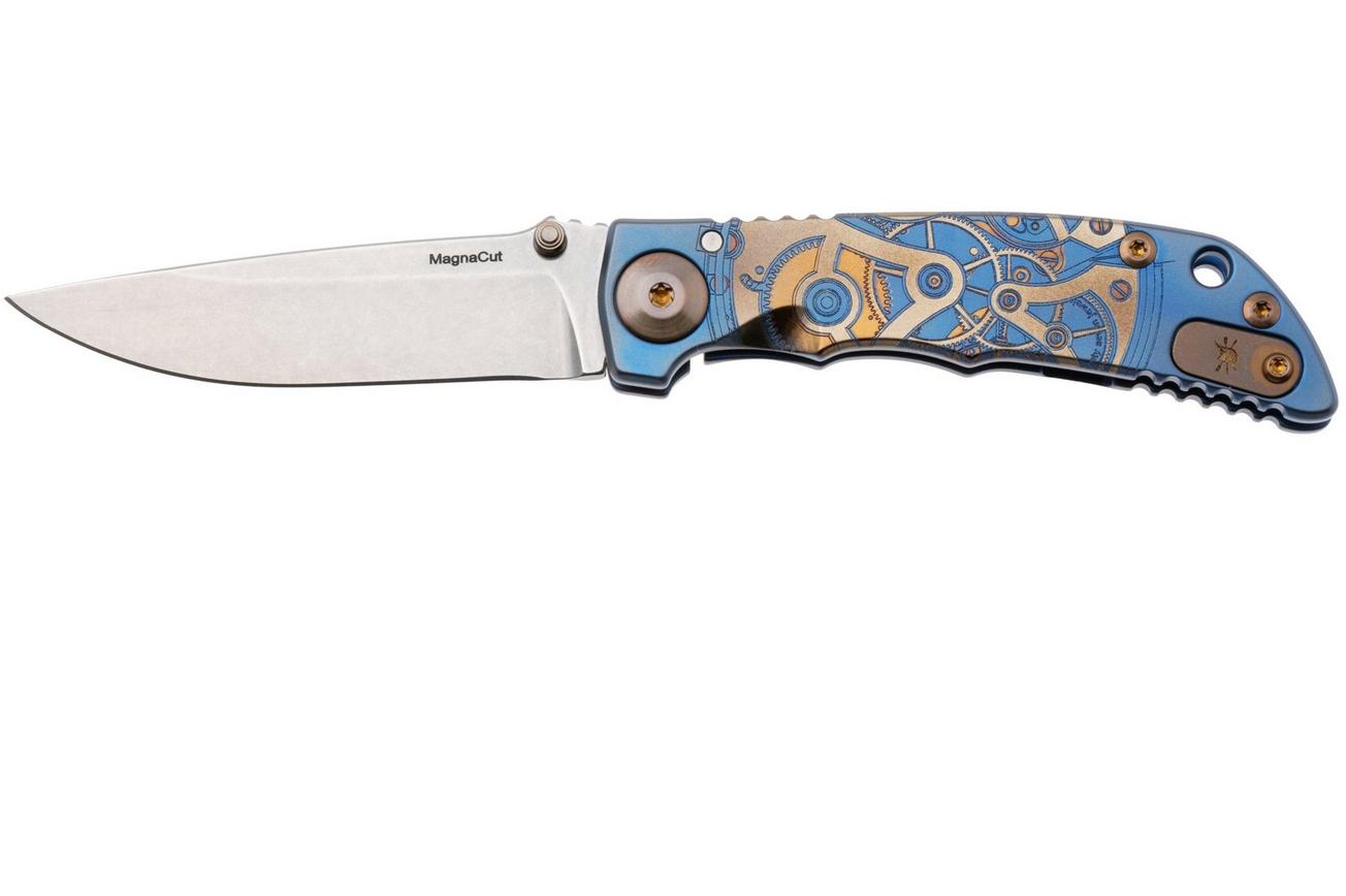 Spartan Harsey Folder 3.25 SF10C-WTCH-WORK, Stonewashed CPM MagnaCut, Watch Works Blue/Bronze/Gold Titanium zakmes