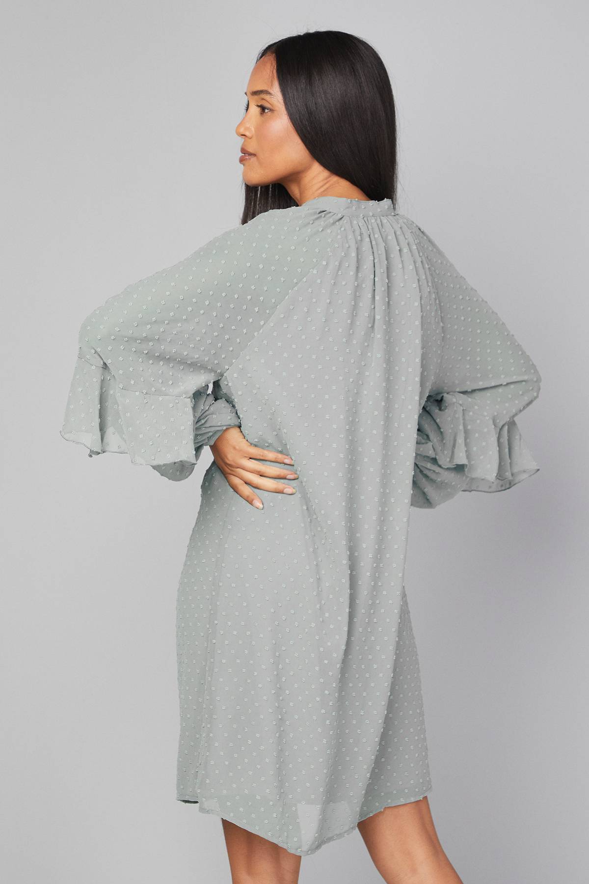 Wallis Robe Droite à Manches Volantées en Dobby